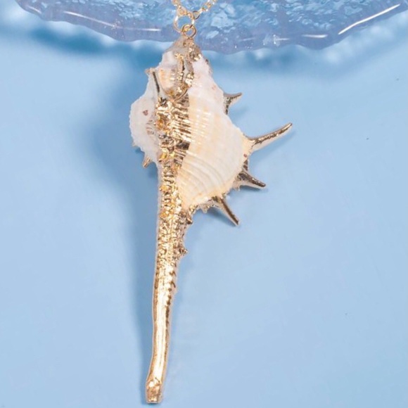 Spiny Murex~ Echinate Spiky Conch Shell Mermaid Beach Ocean Gold Dipped Necklace - Picture 9 of 16